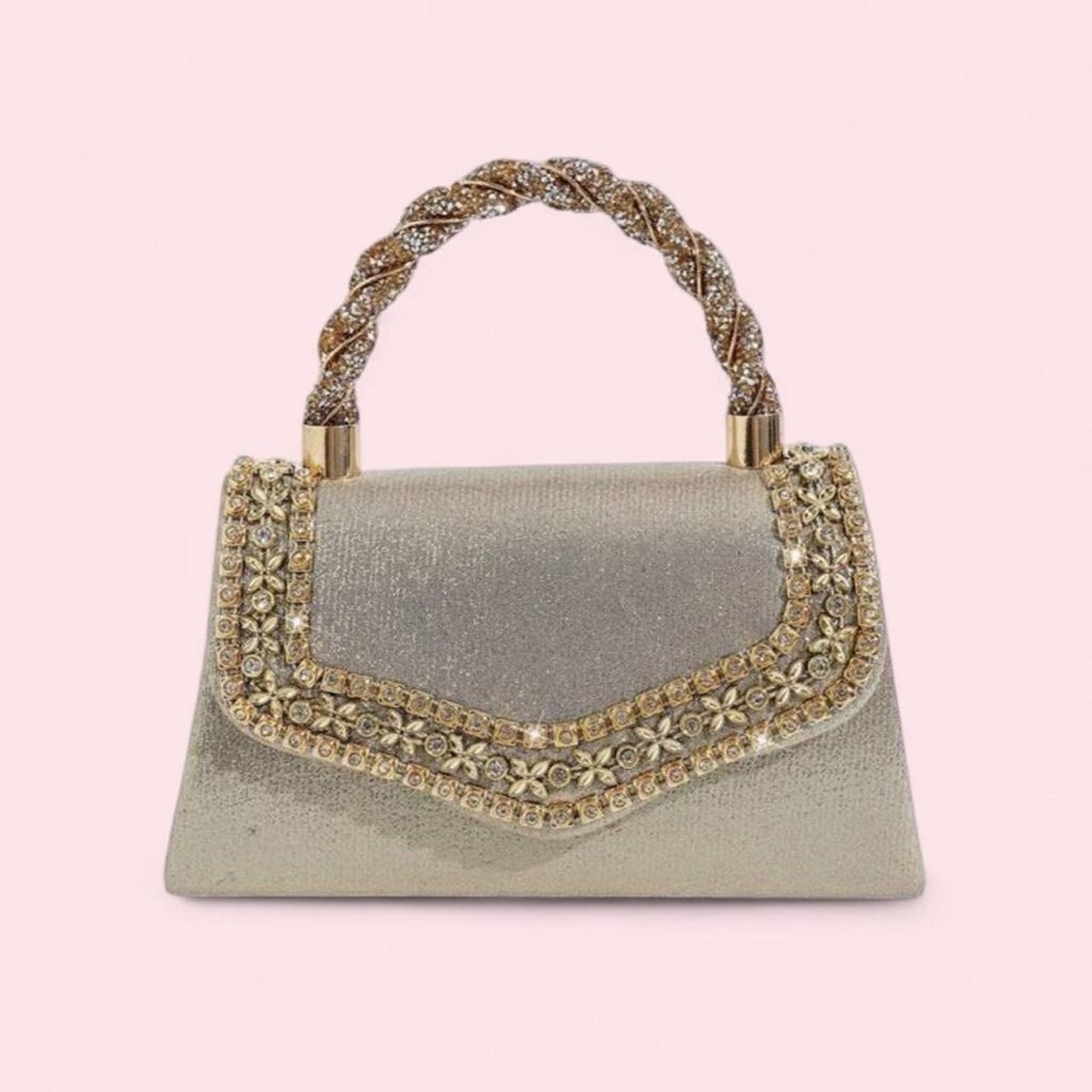 New | Pakistani Gold embellished handbag with braided handle